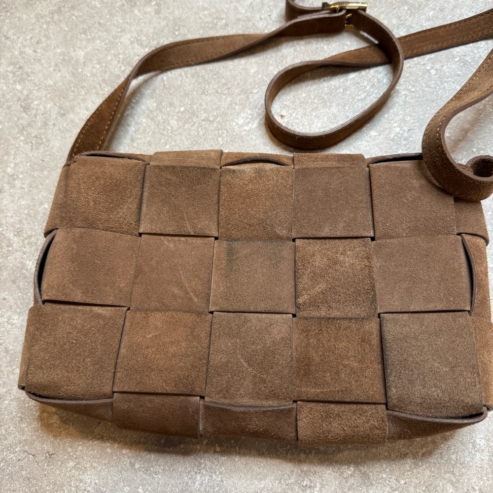 Isadora Woven Suede Leather Made in Italy Crossbody Purse in brown mousse - Picture 2 of 11